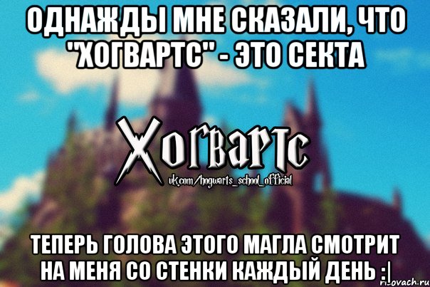 Однажды мне сказали, что "Хогвартс" - это секта Теперь голова этого магла смотрит на меня со стенки каждый день :|, Мем Хогвартс