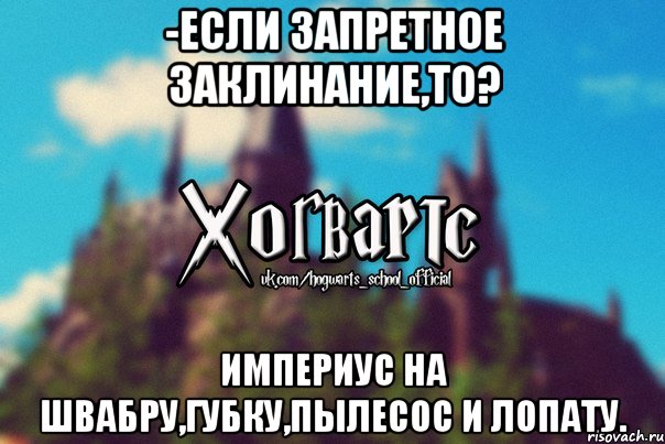 -Если запретное заклинание,то? Империус на швабру,губку,пылесос и лопату., Мем Хогвартс