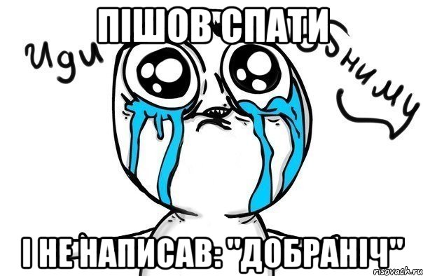 пішов спати і не написав: "добраніч", Мем Иди обниму