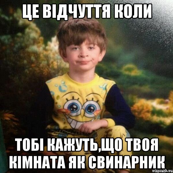 Це відчуття коли тобі кажуть,що твоя кімната як свинарник, Мем Мальчик в пижаме