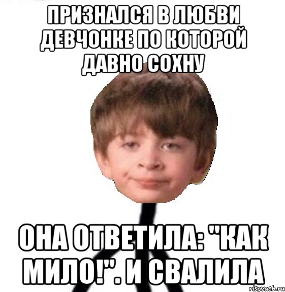 Признался в любви девчонке по которой давно сохну Она ответила: "Как мило!". И свалила