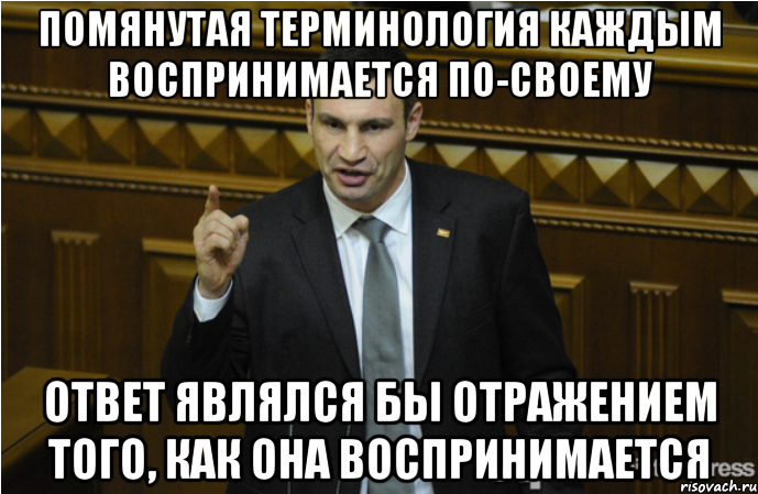 помянутая терминология каждым воспринимается по-своему Ответ являлся бы отражением того, как она воспринимается, Мем кличко философ