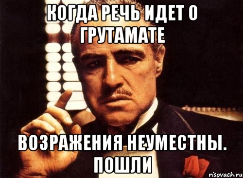 Когда речь идет о грутамате возражения неуместны. пошли, Мем крестный отец