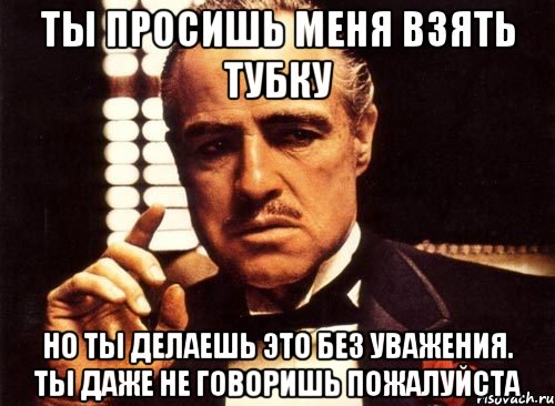 Ты просишь меня взять тубку Но ты делаешь это без уважения. Ты даже не говоришь пожалуйста, Мем крестный отец