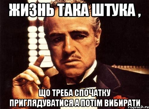 жизнь така штука , що треба спочатку приглядуватися а потім вибирати, Мем крестный отец