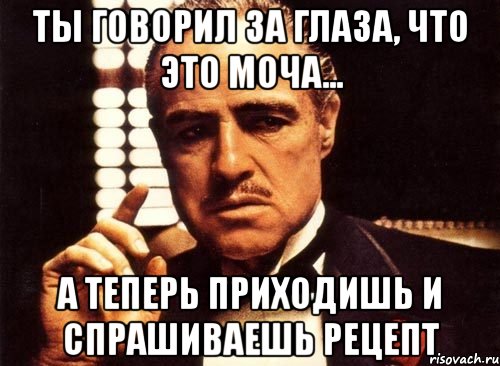 Ты говорил за глаза, что это моча... А теперь приходишь и спрашиваешь рецепт, Мем крестный отец