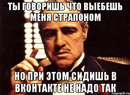 ТЫ ГОВОРИШЬ ЧТО ВЫЕБЕШЬ МЕНЯ СТРАПОНОМ НО ПРИ ЭТОМ СИДИШЬ В ВКОНТАКТЕ НЕ НАДО ТАК, Мем крестный отец