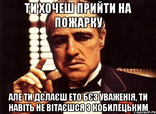 ти хочеш прийти на пожарку але ти дєлаєш ето бєз уваженія, ти навіть не вітаєшся з кобилецьким, Мем крестный отец