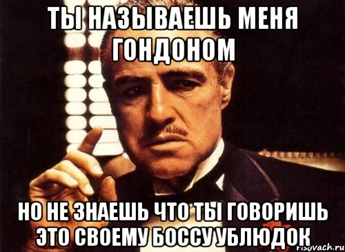 Ты называешь меня гондоном Но не знаешь что ты говоришь это своему боссу ублюдок, Мем крестный отец