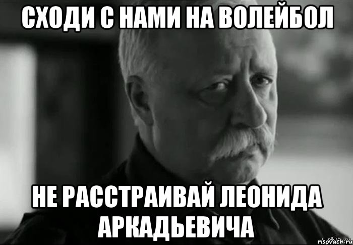 СХОДИ С НАМИ НА ВОЛЕЙБОЛ НЕ РАССТРАИВАЙ ЛЕОНИДА АРКАДЬЕВИЧА, Мем Не расстраивай Леонида Аркадьевича