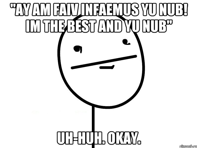 "AY AM FAIV INFAEMUS YU NUB! IM THE BEST AND YU NUB" Uh-huh. Okay., Мем Покерфэйс