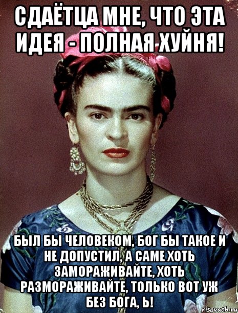 Сдаётца мне, что эта идея - полная хуйня! Был бы человеком, Бог бы такое и не допустил, а саме хоть замораживайте, хоть размораживайте, только вот уж без Бога, Ь!