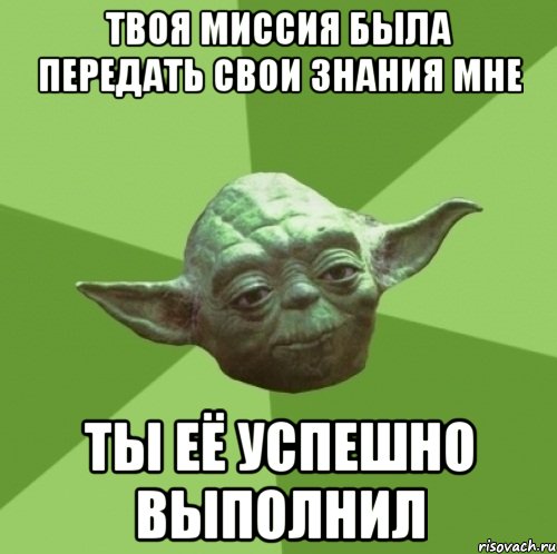 Твоя миссия была передать свои знания мне ты её успешно выполнил, Мем Мастер Йода