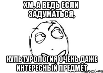 ХМ, А ВЕДЬ ЕСЛИ ЗАДУМАТЬСЯ, КУЛЬТУРОЛОГИЯ ОЧЕНЬ ДАЖЕ ИНТЕРЕСНЫЙ ПРЕДМЕТ, Мем Мне кажется или