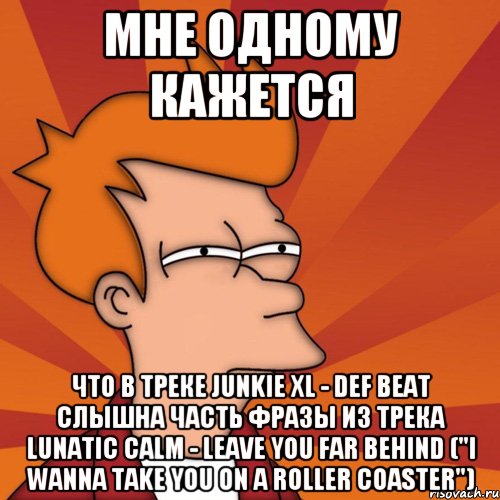 мне одному кажется что в треке junkie xl - def beat слышна часть фразы из трека lunatic calm - leave you far behind ("i wanna take you on a roller coaster"), Мем Мне кажется или (Фрай Футурама)