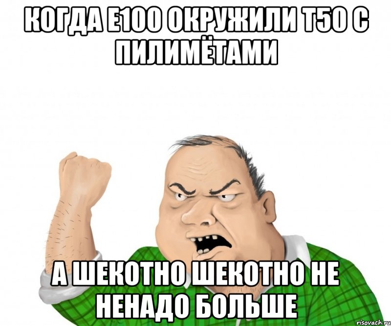 Когда Е100 окружили т50 с пилимётами А Шекотно шекотно не ненадо больше, Мем мужик