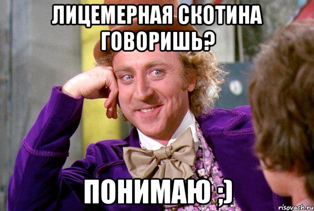 Лицемерная скотина говоришь? Понимаю ;), Мем Ну давай расскажи (Вилли Вонка)