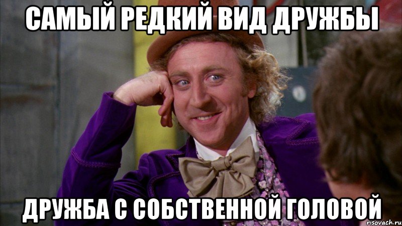 Самый редкий вид дружбы Дружба с собственной головой, Мем Ну давай расскажи (Вилли Вонка)
