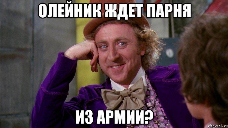 олейник ждет парня из армии?, Мем Ну давай расскажи (Вилли Вонка)
