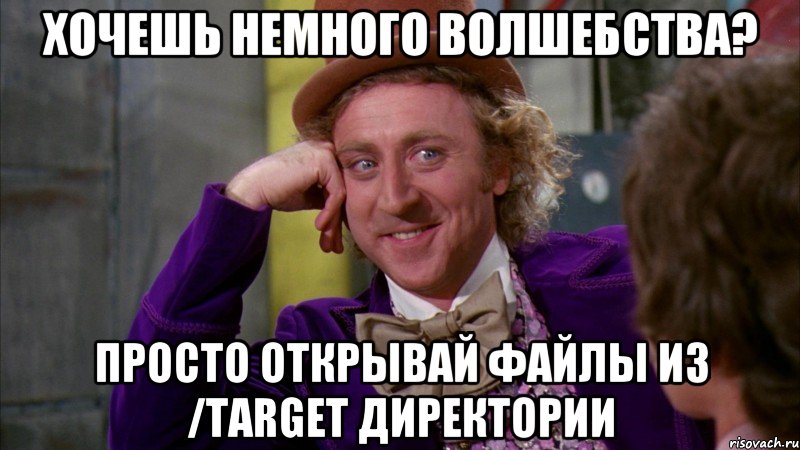 Хочешь немного волшебства? Просто открывай файлы из /target директории, Мем Ну давай расскажи (Вилли Вонка)