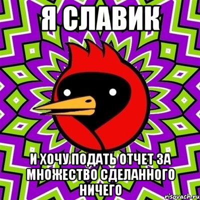 Я СЛАВИК И ХОЧУ ПОДАТЬ ОТЧЕТ ЗА МНОЖЕСТВО СДЕЛАННОГО НИЧЕГО, Мем Омская птица