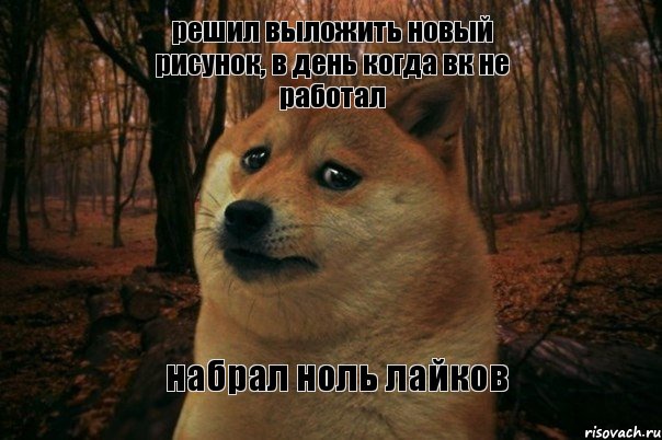 решил выложить новый рисунок, в день когда вк не работал набрал ноль лайков, Мем SAD DOGE