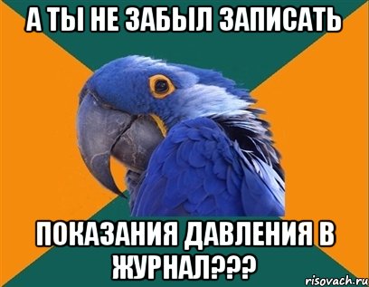 А ты не забыл записать показания давления в журнал???, Мем Попугай параноик