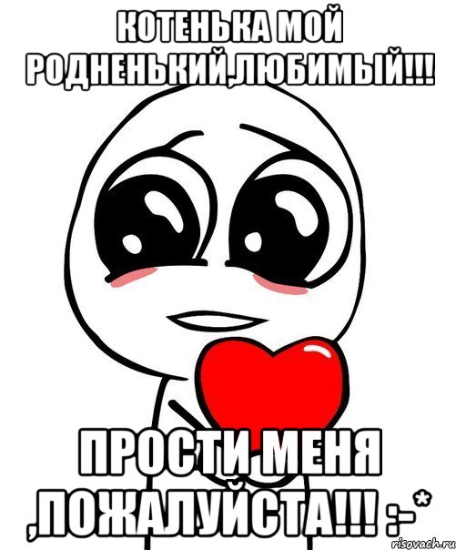 Котенька мой родненький,любимый!!! ПРОСТИ МЕНЯ ,ПОЖАЛУЙСТА!!! :-*, Мем  Я тебя люблю