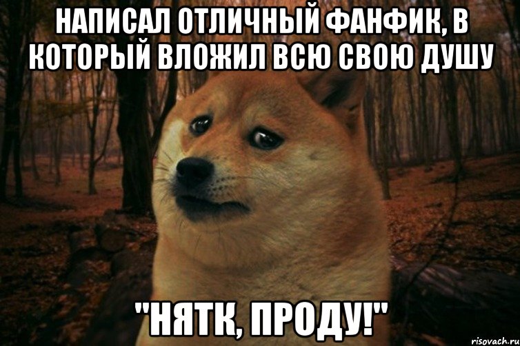 Написал отличный фанфик, в который вложил всю свою душу "Нятк, проду!", Мем SAD DOGE