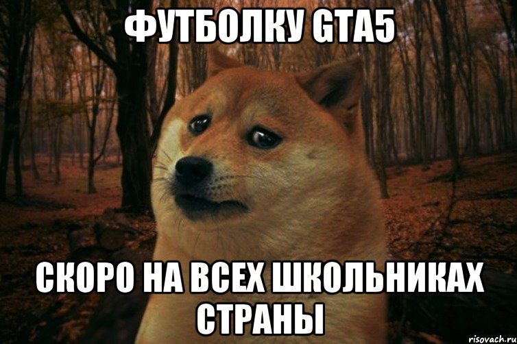 Футболку GTA5 Скоро на всех школьниках страны, Мем SAD DOGE