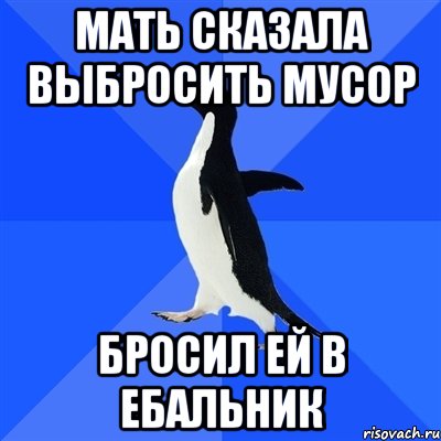 мать сказала выбросить мусор бросил ей в ебальник, Мем  Социально-неуклюжий пингвин