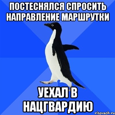 Постеснялся спросить направление маршрутки уехал в нацгвардию, Мем  Социально-неуклюжий пингвин