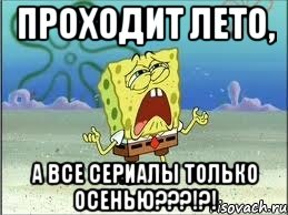 ПРОХОДИТ ЛЕТО, А ВСЕ СЕРИАЛЫ ТОЛЬКО ОСЕНЬЮ???!?!, Мем Спанч Боб плачет