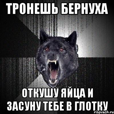 Тронешь Бернуха откушу яйца и засуну тебе в глотку, Мем Сумасшедший волк