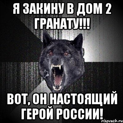 Я закину в дом 2 гранату!!! Вот, он настоящий герой России!, Мем Сумасшедший волк