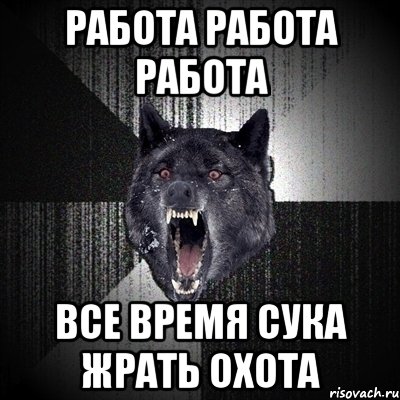 работа работа работа все время сука жрать охота, Мем Сумасшедший волк