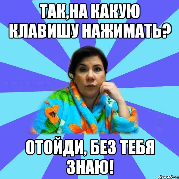 Так,на какую клавишу нажимать? Отойди, без тебя знаю!, Мем типичная мама