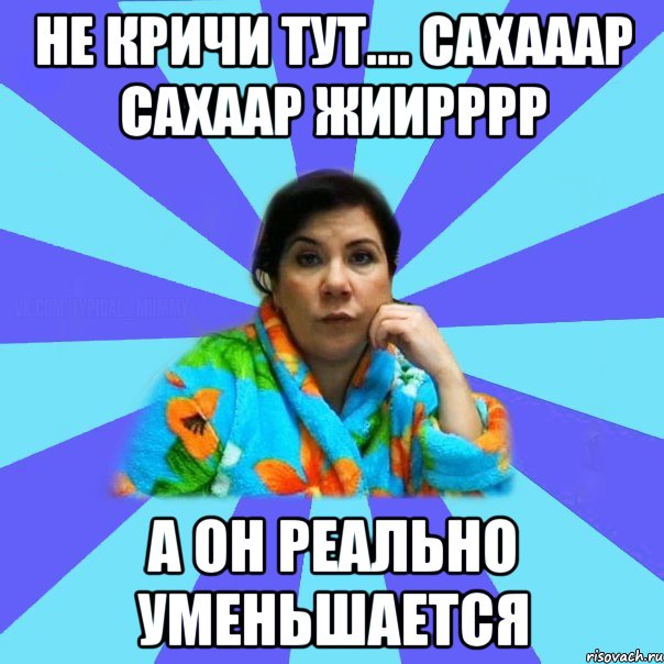 Не кричи тут.... Сахааар сахаар жиирррр А он реально уменьшается, Мем типичная мама