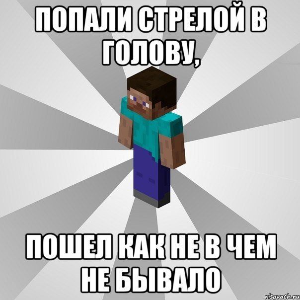 Попали стрелой в голову, пошел как не в чем не бывало, Мем Типичный игрок Minecraft