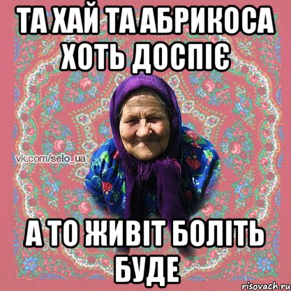 та хай та абрикоса хоть доспіє а то живіт боліть буде