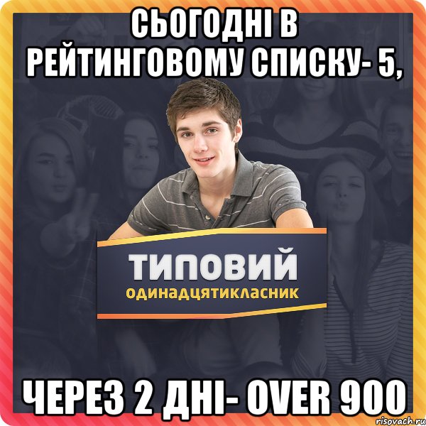 сьогодні в рейтинговому списку- 5, через 2 дні- over 900