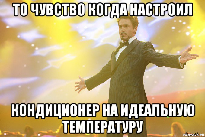 то чувство когда настроил кондиционер на идеальную температуру, Мем Тони Старк (Роберт Дауни младший)