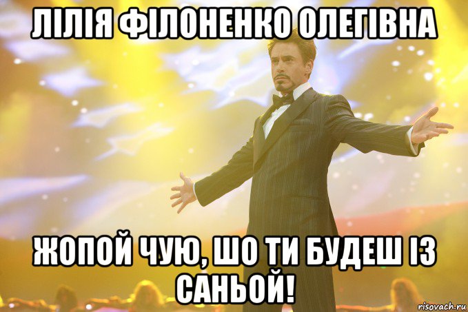 Лілія Філоненко Олегівна жопой чую, шо ти будеш із Саньой!, Мем Тони Старк (Роберт Дауни младший)