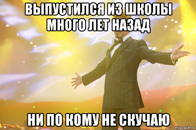 Выпустился из школы много лет назад ни по кому не скучаю, Мем Тони Старк (Роберт Дауни младший)