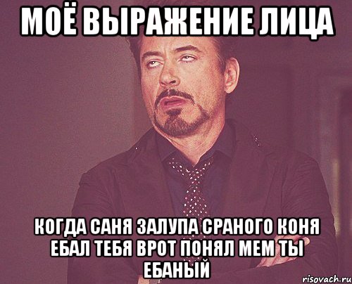 моё выражение лица когда саня залупа сраного коня ебал тебя врот понял мем ты ЕБАНЫЙ, Мем твое выражение лица