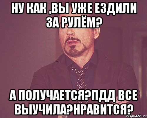 ну как ,вы уже ездили за рулём? а получается?ПДД все выучила?нравится?, Мем твое выражение лица