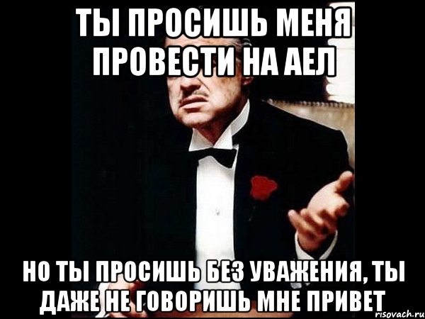 ты просишь меня провести на аел но ты просишь без уважения, ты даже не говоришь мне привет, Мем ты делаешь это без уважения