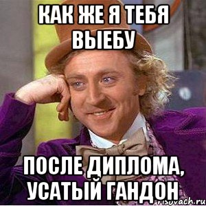 Как же я тебя выебу После диплома, Усатый гандон, Мем Ну давай расскажи (Вилли Вонка)