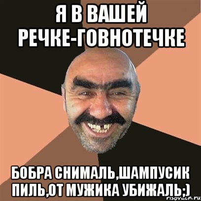 я в вашей речке-говнотечке бобра снималь,шампусик пиль,от мужика убижаль;), Мем Я твой дом труба шатал