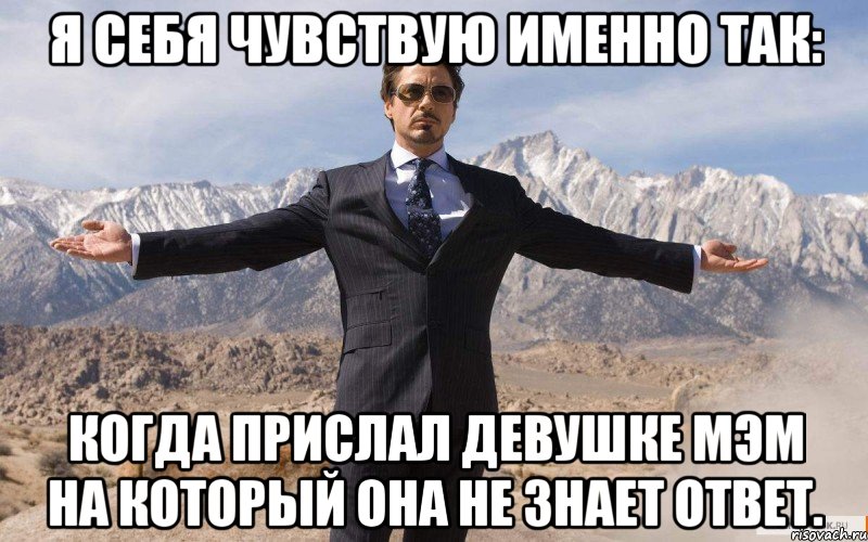 Я себя чувствую именно так: Когда прислал девушке мэм на который она не знает ответ., Мем железный человек